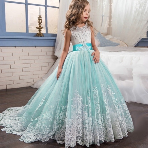 Prinsesse Elegant Bryllupsbursdagsfest Ballaftenkjole Blue 11-12 Years