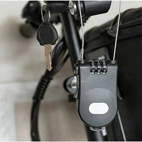 Infällbart kombinationshänglås med infällbar 1m kabel för cykelbagage - Blå (svart)