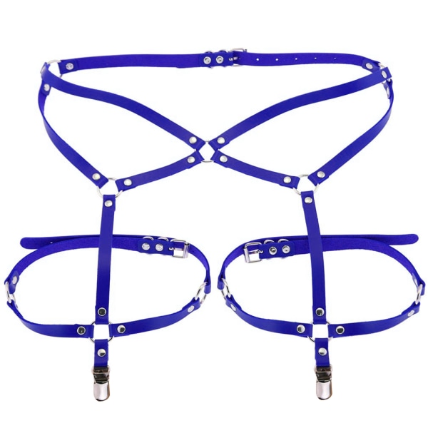 Mode Sexig PU Läder Strumpklämmor Strumpeband Ben Ring Dans Festival Dekor (B Royal Blue)