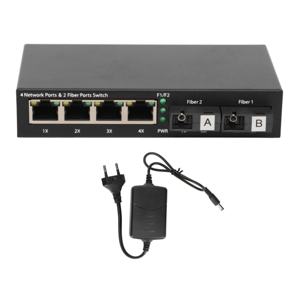 Fibermediekonverter 6 porte 10 100 1000 Mbps RX1550nm 20 km udvidelse Gigabit Ethernet-switch til netværk 100?240V EU-stik