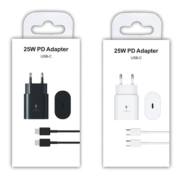 Samsung PD25W Super Hurtig Opladningsadapter S23 e Oplader S22 Hvid 25W Sæt Hoved + 1 M Kabel