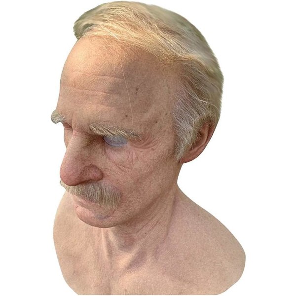 Supermjuk realistisk maske for menneskelig rynkhuvud, lateksmaske for gammel mann