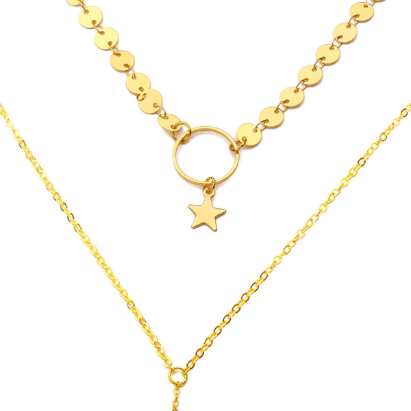 Mote kvinner dobbeltlags stjernedusk legering anheng halskjede kjede smykker (gull)