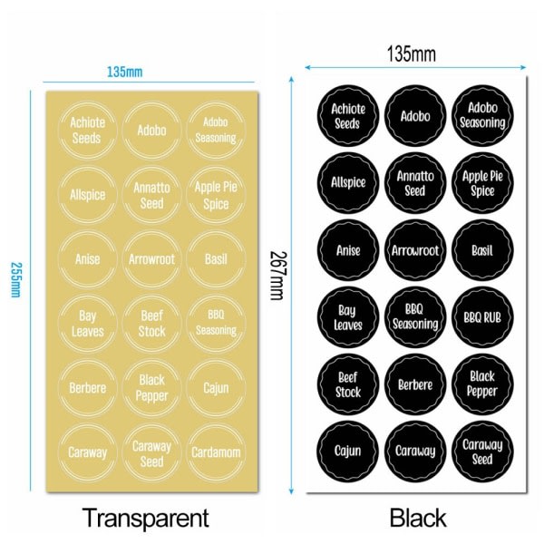144 ST Kryddor Burk Klistermärken Pantry Etiketter TRANSPARENT transparent transparent