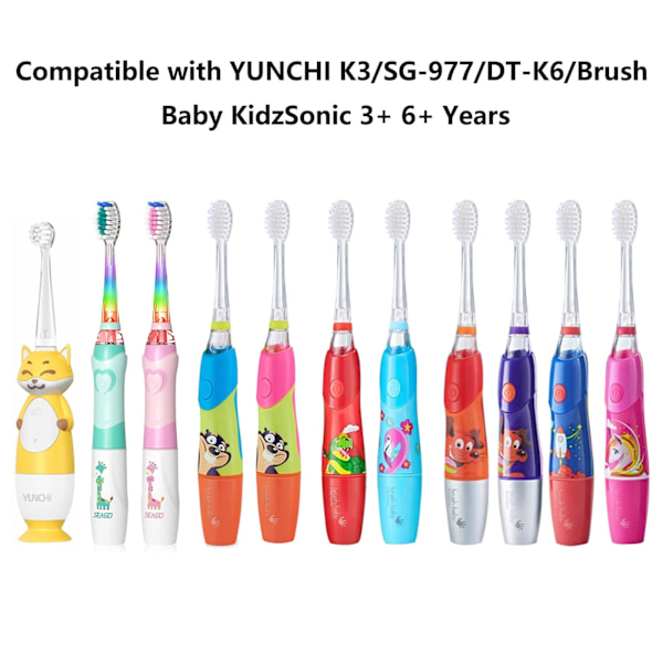 SG977 SGEK6 Vaihtoharjat Yhteensopivat Brush-Baby KidzSonic Dinosaur ja Flamingo/Dada-Tech DT-K6 - 4 Suurta Harjaa