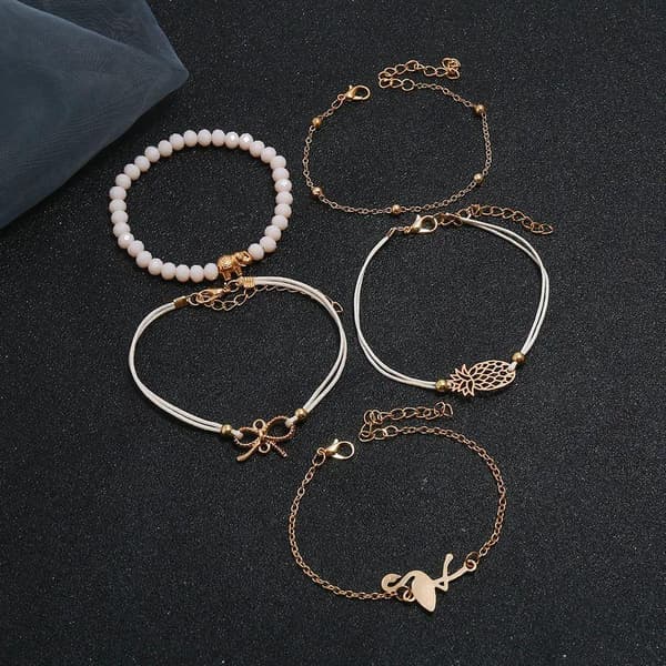 5 st Tunna Armband - Guldfärgade