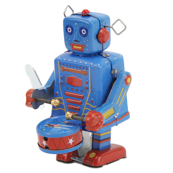 Clockwork trumma robot leksak plåt Retro handgjord trumma upprullningsrobot för barn vuxensamling