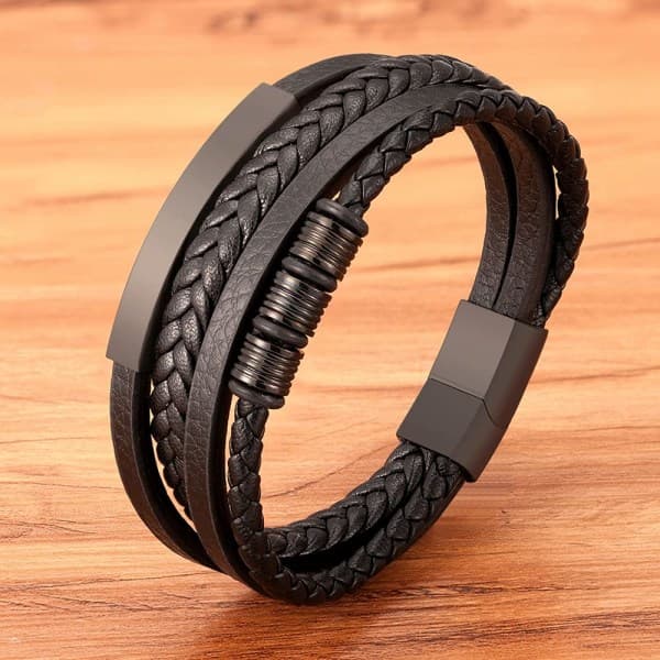 Rostfritt stål berlock äkta läderarmband för män Magne—PA