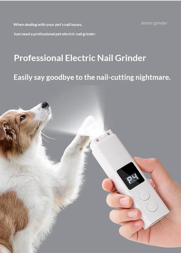 Kæledyrsneglsliber, elektrisk trimmer med LED-lys, 4 hastigheder, LCD-display og laserlegetøj, til hunde og katte, sort, 15 x 3 cm