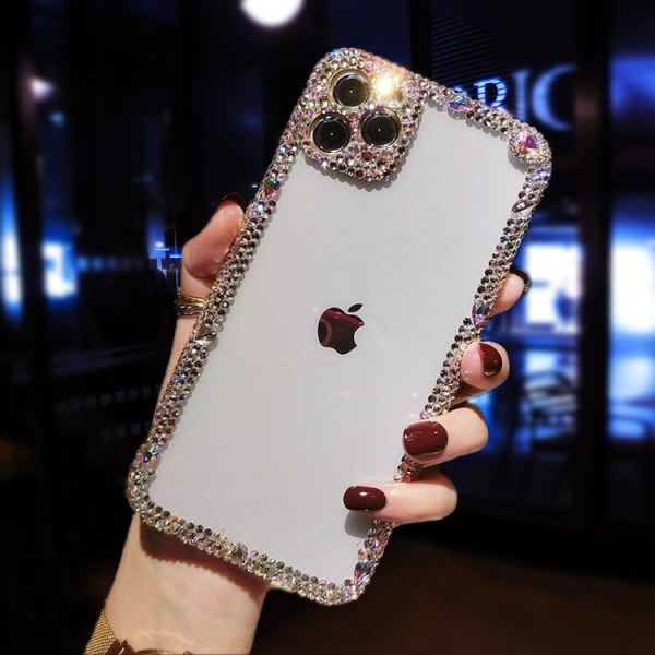 Glitter Bling Sparkling Diamond Crystal Mjuk kompatibel med iPhone- case för kvinnor, flickor (Vit, iPhone 13 pro)