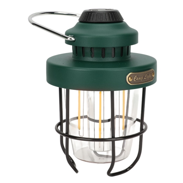 Retro LED campinglanterne bærbar multifunktionel genopladelig teltlampe til udendørs mørkegrøn