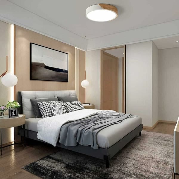 Modern taklampa i trä 12W - kallvit, slimmad design, vardagsrum/kök/sovrum
