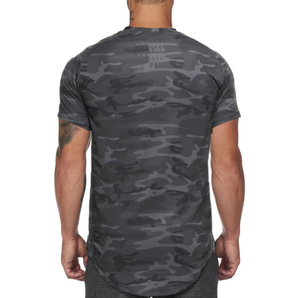 Sportskjorta för män Hudvänlig Snabbtorkande Bekväm t-shirt med rund hals som andas, för löpning Yoga Svart Camouflage XL