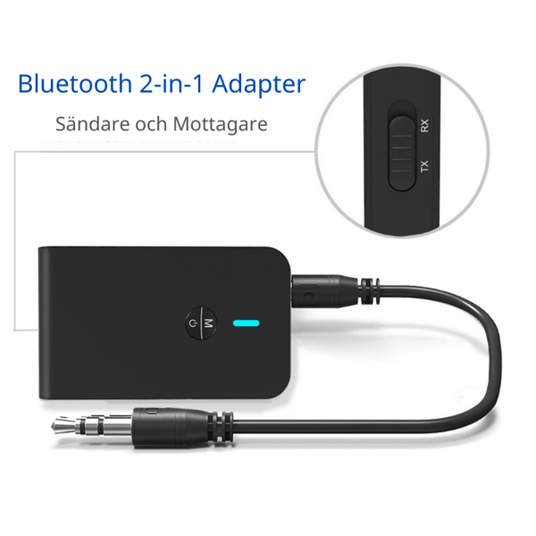 Trådløs Bluetooth-sender og -mottaker 2-i-1 Svart
