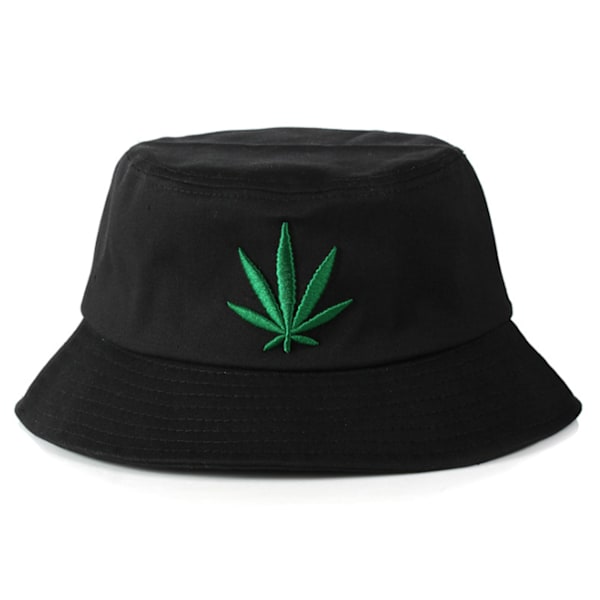 Svart Fiskehatt Bucket Hat Mössa Hatt Marijuanablad svart black black one size