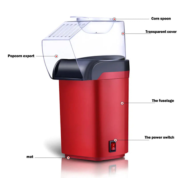 220V Popcornmaskin Mini Popcornmaskin Elektrisk Hushållsapparat Maskin Helt Automatisk Popcornmaskin För Hemkök Röd Red EU