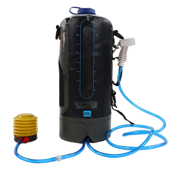 12L kapasitet campingdusjveske Sammenleggbar badepose med pumpe og vannrør for utendørs backpacking