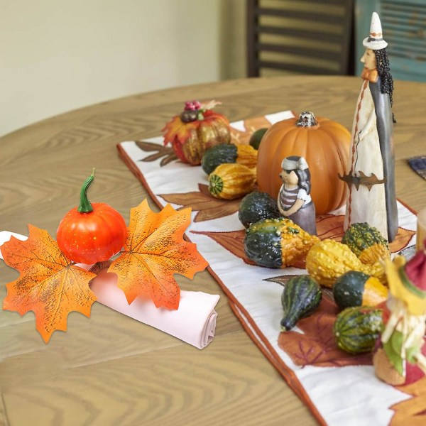 Høst Serviettring Håndlaget Pumpe Lønn Blad Serviett Spenne Holder for Halloween Thanksgiving Bryllup Gård Borddekking Pumper
