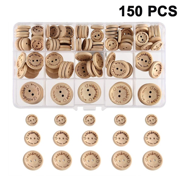150 kpl puunappisarja, 15-25 mm, 2 reikää, ompeluun, scrapbookingiin, pyöreät, käsityöknappit, DIY-koristelu