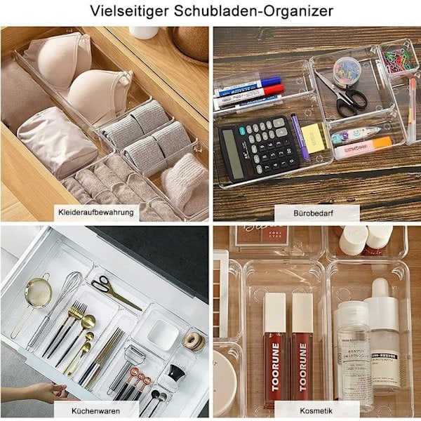 Oppbevaringsboks 16 deler organiseringsboksesett, akryl organiseringssystem (16 deler), stablebar, transparent oppbevaringsboks uten lokk