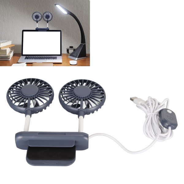 Skjermvifte 2 hoder 3 hastighetsmoduser 6,6 fot USB-kabel Støyfri plassbesparende klips på datamaskinvifte for Family Office Blå