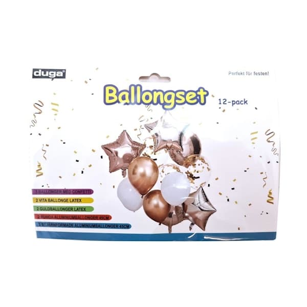 12 kpl - Ilmapallosetti - Ilmapallot ja foliopallot Kulta