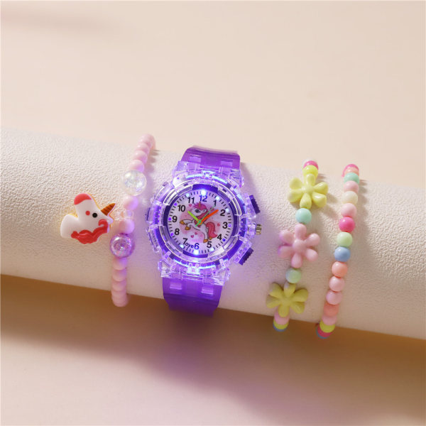 Klokke, Purple Luminous Watch, Vattentät barnarmbandsur