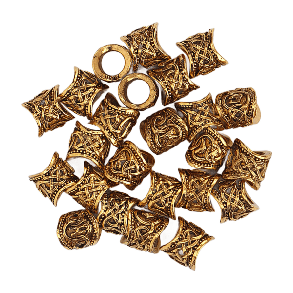 24 STK Hårperler metall urgammelt gull antikk stort hull hårfletting armbånd anheng 10 X 9 mm