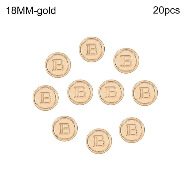 20 stk Metallbokstav B Knapper Skjorteknapper GULL 18MM 20 STK 20 STK gull 18MM 20 stk-20 stk