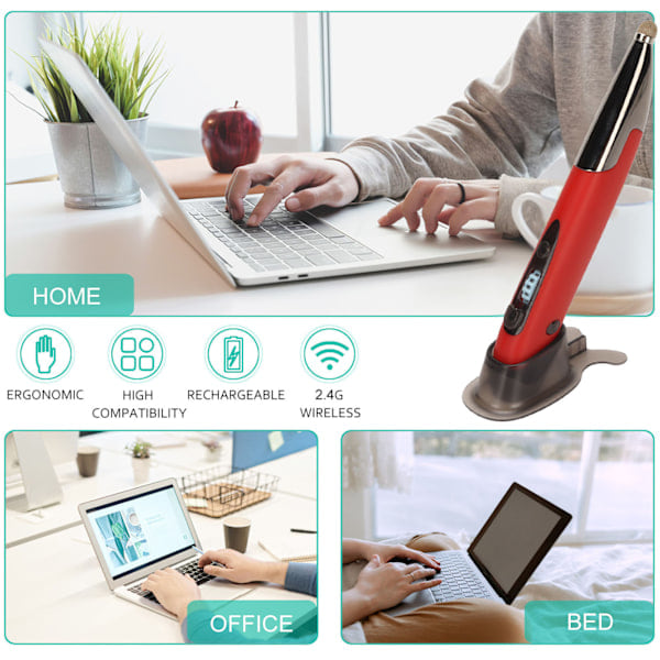 Paris_Trådløs penmus, genopladelig, lysende, lydløs, lille, bærbar, Bluetooth 2.4g, dobbelt tilstand, trådløs penmus til PC, bærbar computer, rød 0.1