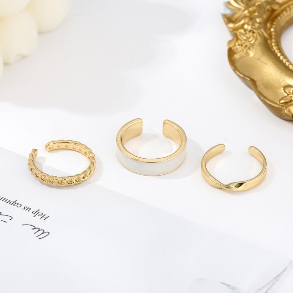 3 st Fingerring Dammode Personlighet Trend Justerbara öppna ringar Dagliga matchande dekorationer Guld One Size