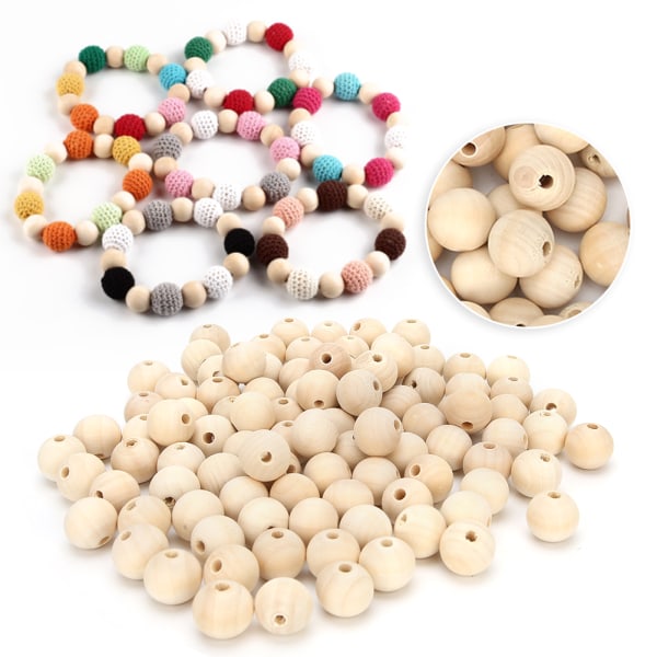 Gör-det-själv runda pärlor Trälogg Färg Craft Pärlor för smycken Barn Leksaker Making20mm 100st
