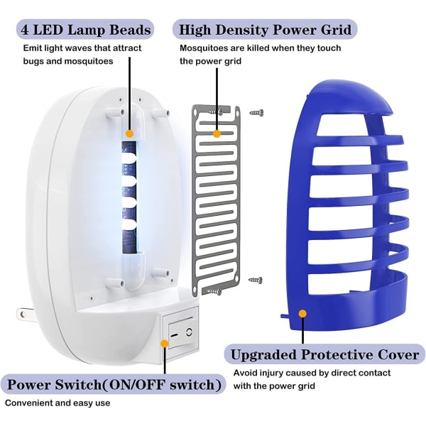 6-pakks myggfelle for innendørs bruk, elektronisk myggdreper med LED-lys for veranda, soverom, kjøkken, kontor