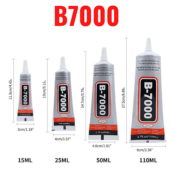 110ML 50ML 25ML 15ML 3ML B7000 Klar Kontakt Telefon Reparationslim Universal Glas Plast DIY Lim B-7000 Med Præcisionsapplikator Matches the image B7000 15ML 1PC