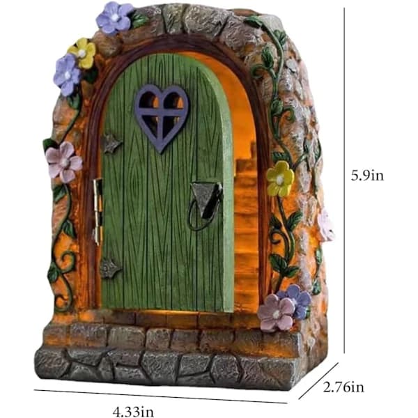 Perfekt miniature Fe Gnome Husdør med solcelledrevne LED-lys
