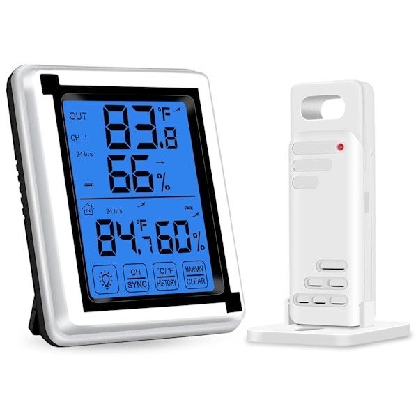 Hygrometer og fugtmåler - Trådløst indendørs udendørs termometer med 1 fjernsensor - Rumtermometer til hjemmet