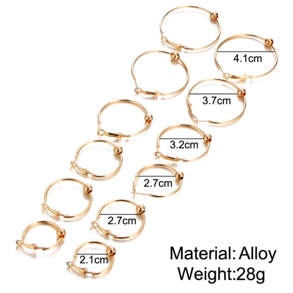 6 paria yksinkertainen tyyli pyöreä pyöreä metalliseos korvakorut naisten naisten set lisävaruste (kulta)