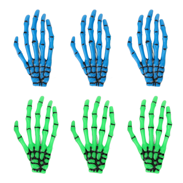 6 STK Hands Bone Hårklemmer Blå Grønn Bærbar Skremmende Håndklør Hårnåler for Halloween Cosplay