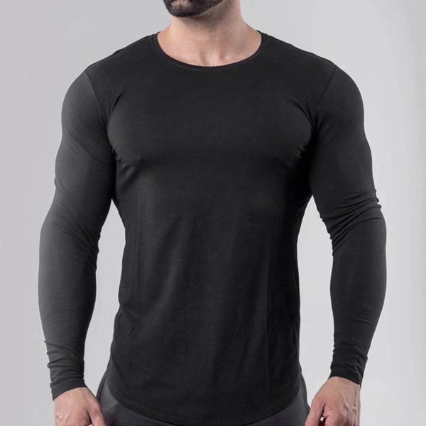 Tight Top Elastisk Snabbtorkande Bomullsblandning Långärmad T-shirt för Fitness Running Svart XXL