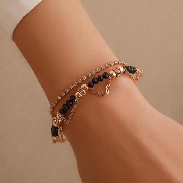 Fashionabla flicka kvinnor armband armband dubbla lager pärlor tillbehör