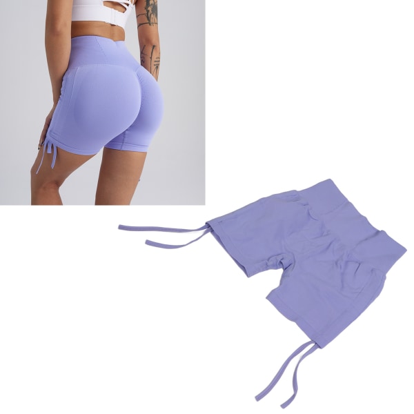 Side Tie Yoga Shorts Slankende Sømløs Højtalje Stram Blød Lys Lilla Butt Lift Yoga Shorts M