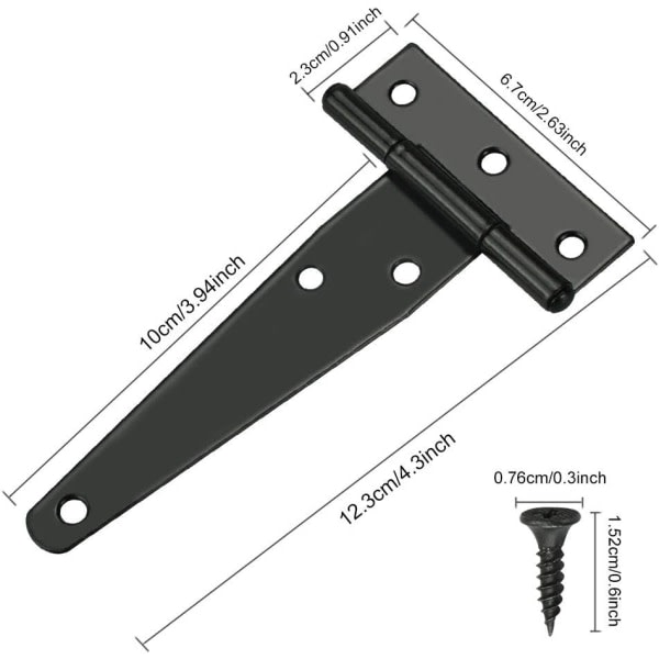 6 stk. sorte T-hængsler til ladedøre - Udendørs hængsler i kraftigt jern