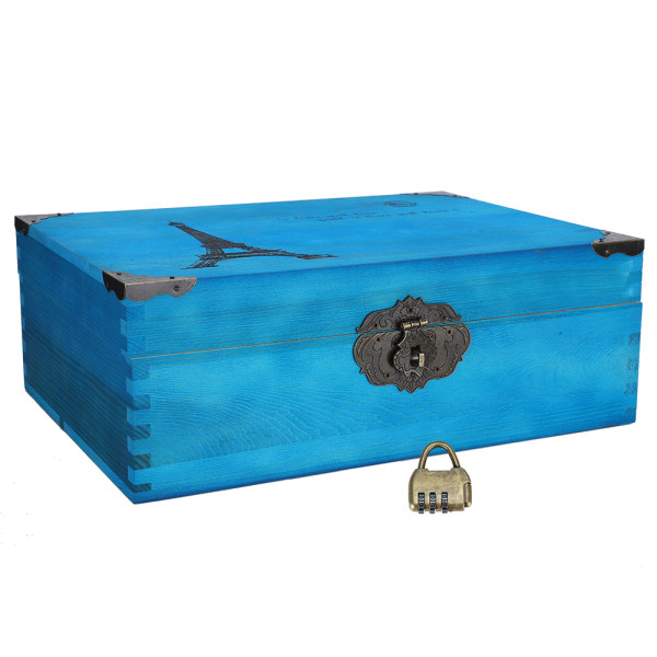 Puinen yksinkertainen työpöytäsäilytyslaatikko Kosmetiikka korujen asiakirjojen organizer , jossa lukko sininen