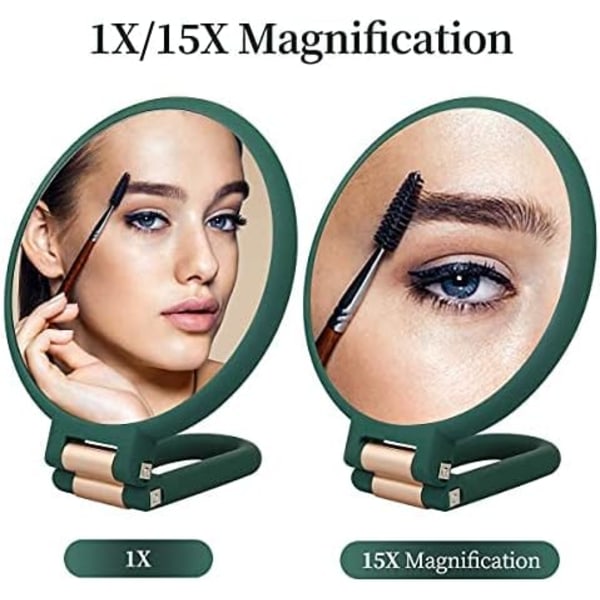 1x 15x suurentava kädessä pidettävä peili, kaksinkertainen taittuva peili