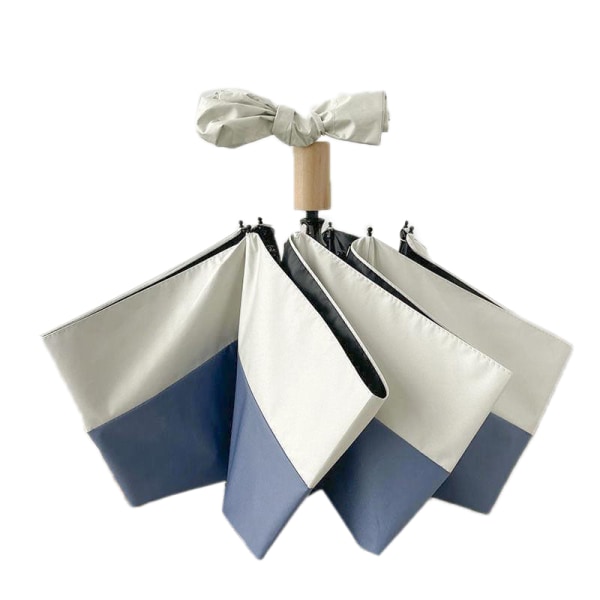 Kokoontaittuva sateenvarjo Hirsimetalli vedenpitävä kangas UV-suojattu kaksikäyttöinen aurinkovarjo sateenvarjo matkaostoksille Sininen pohja valkoinen viiva 3 taitettu