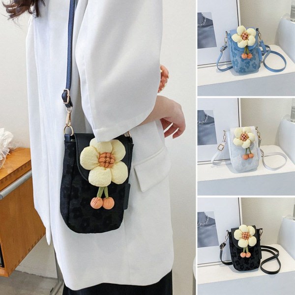 Fashion Nylon Flower Shoulder Bag Cute Crossbody Bags Blue