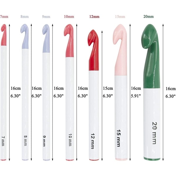 Heklenåler Store 20mm 15mm 12mm 10mm 9mm 8mm 7mm. Ergonomisk Heklenål. Plast