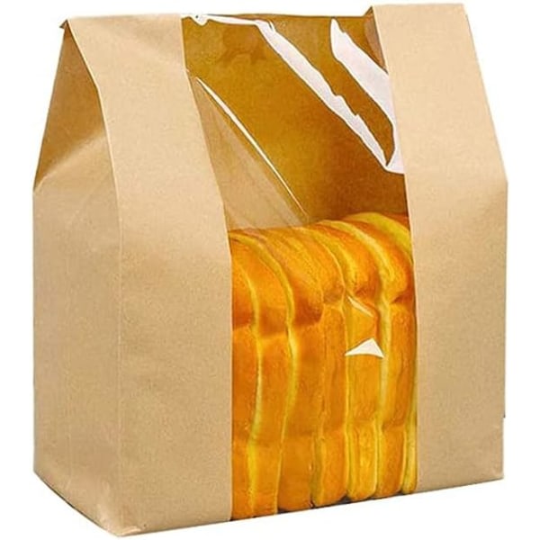 50 stycken Kraft Food Packaging papperspåse, brödpåse med fönster,