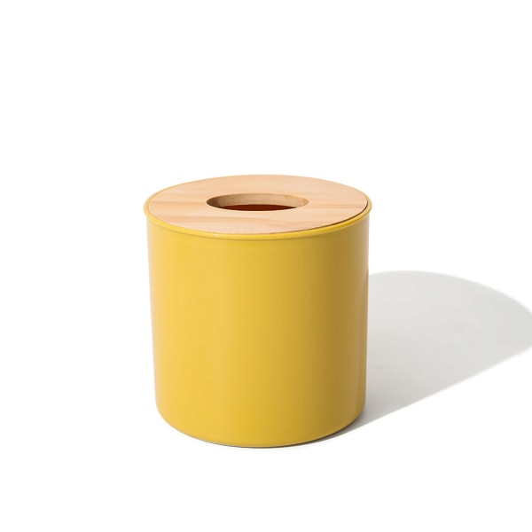 Tissue Box Holder Indre Spenne Design Hjem Soverom Stue Tissue Dispenser med Oppbevaringsboks Rund Gul