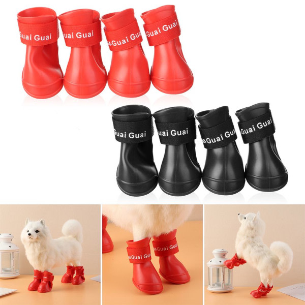 Anti-skli Pet Boots Vanntette regnstøvler for hunder rød M